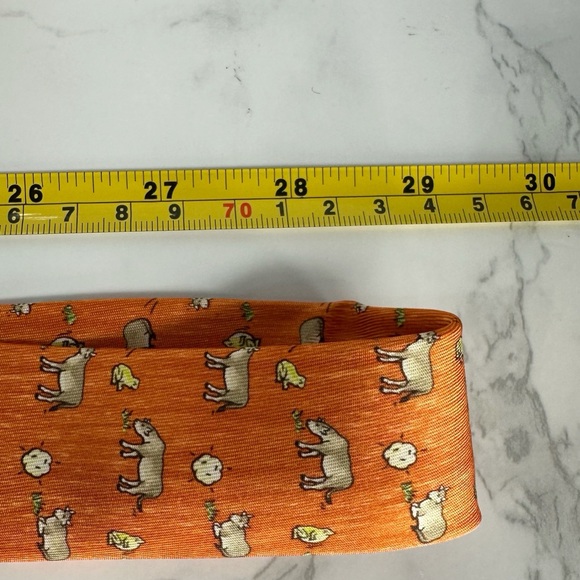 Hermes Orange Tie with Green and White Accents - Picture 8 of 10